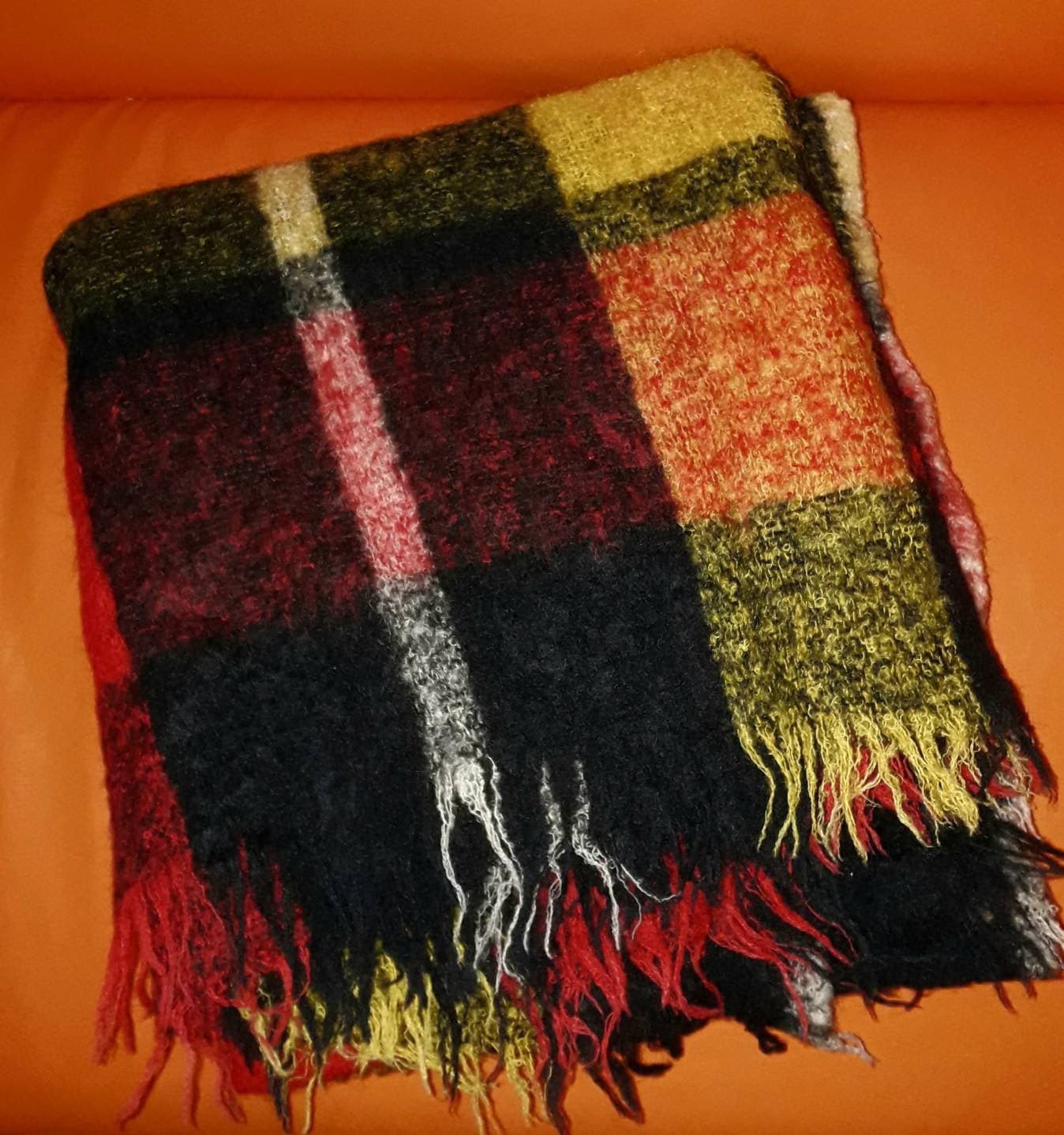 Vintage Mohair Blanket 1950s 60s German Plaid Mohair Wool Throw Red