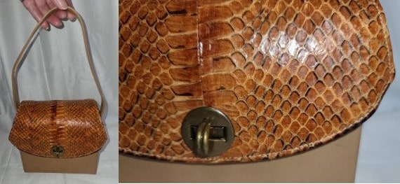Vintage Snakeskin Purse 1930s 40s Cognac Brown Sna