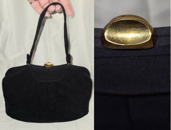 Vintage 1930s 40s Purse Dark Navy Blue Small Fabri