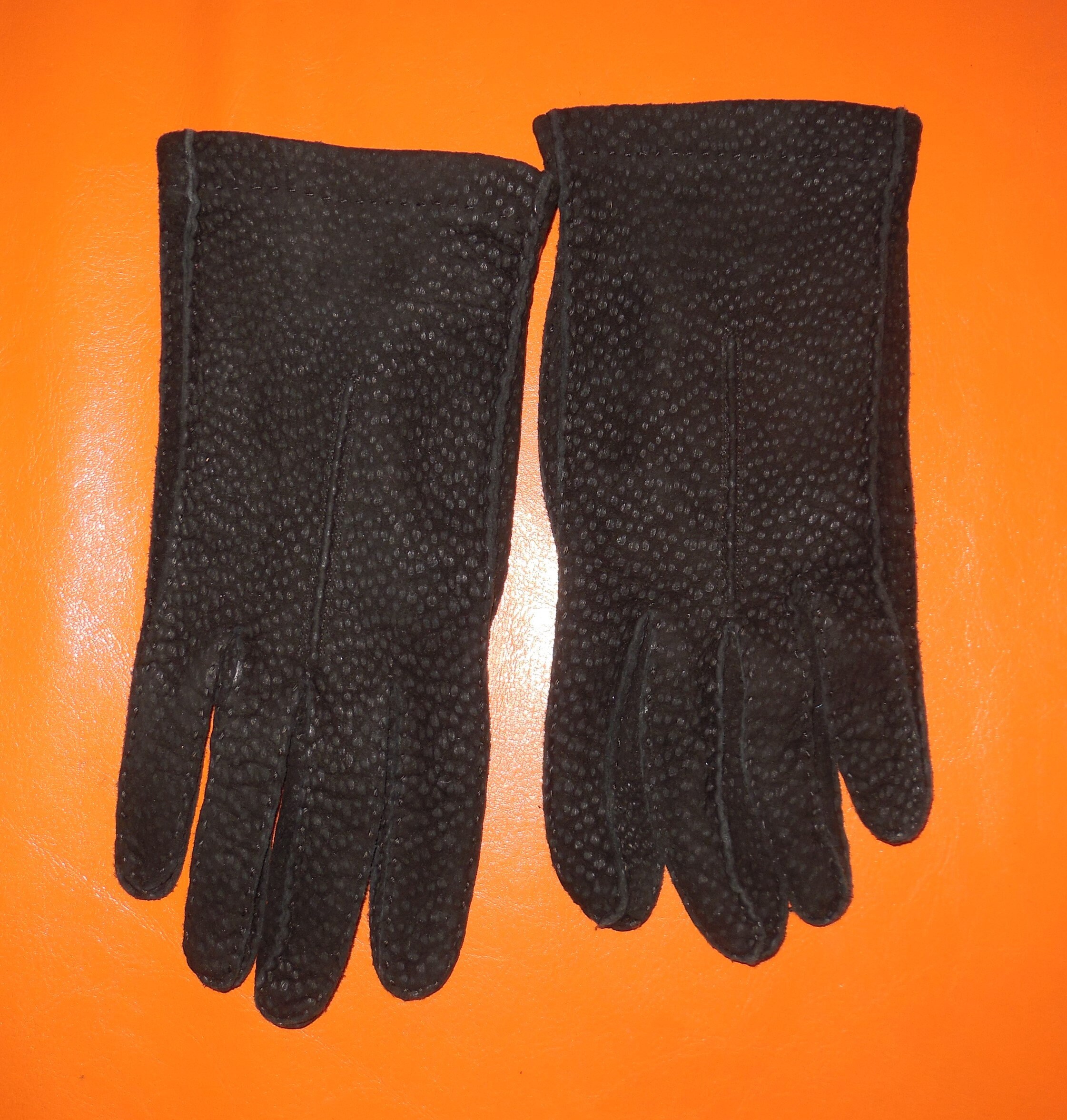 Vintage Leather Gloves 1950s 60s Black Soft Peccary Suede Leather