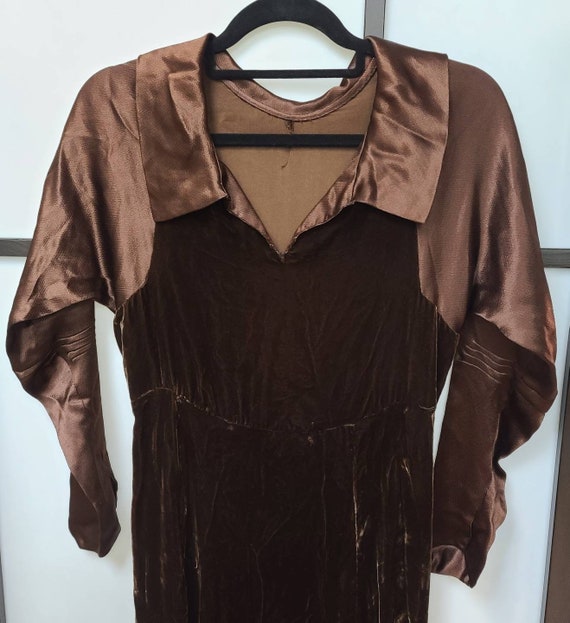 Vintage 1920s 30s Dress Chocolate Brown Thin Silk… - image 2