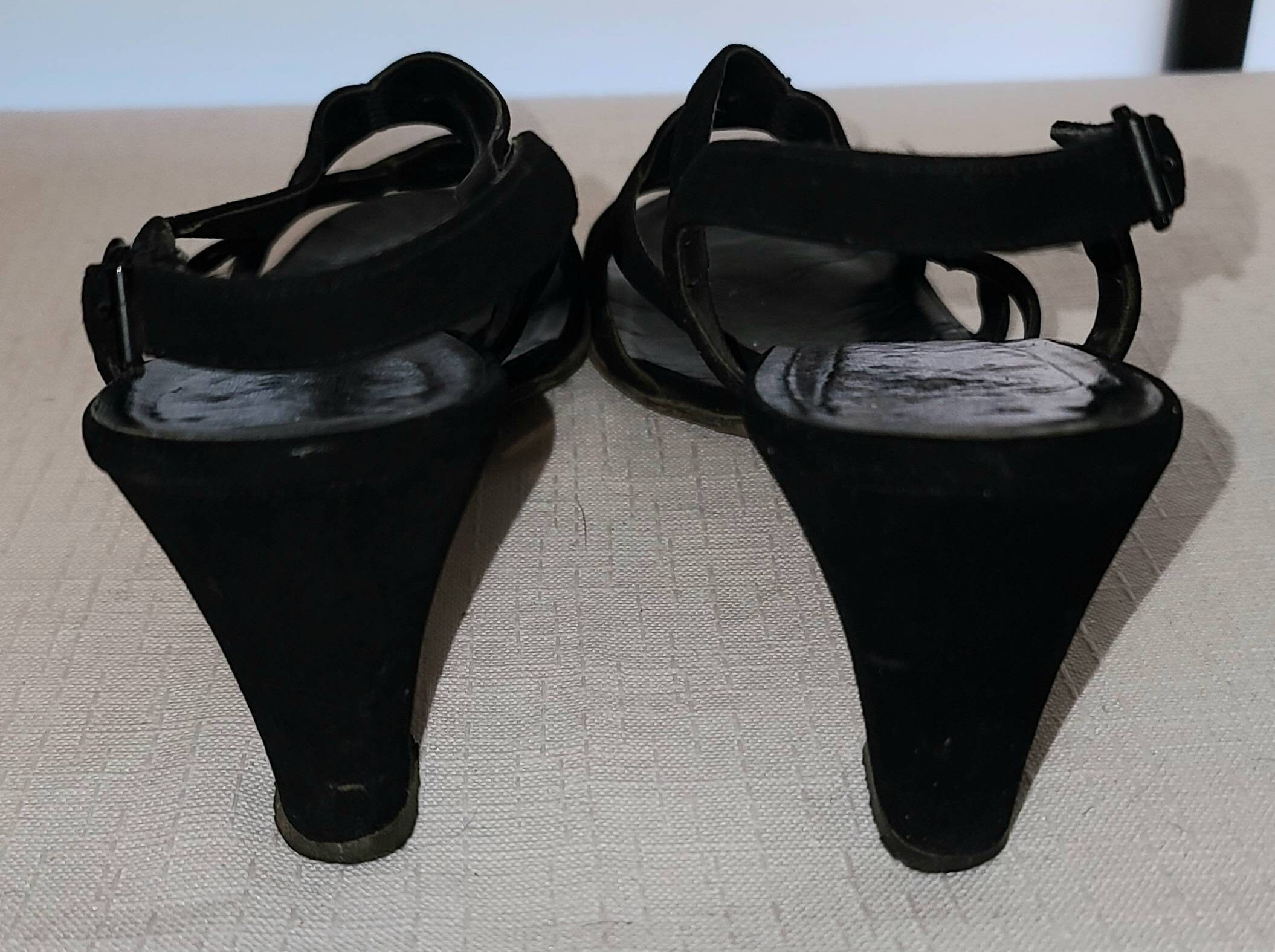 Vintage Evening Sandals 1950s 60s Black Suede Open Weave Sandals Shoes ...