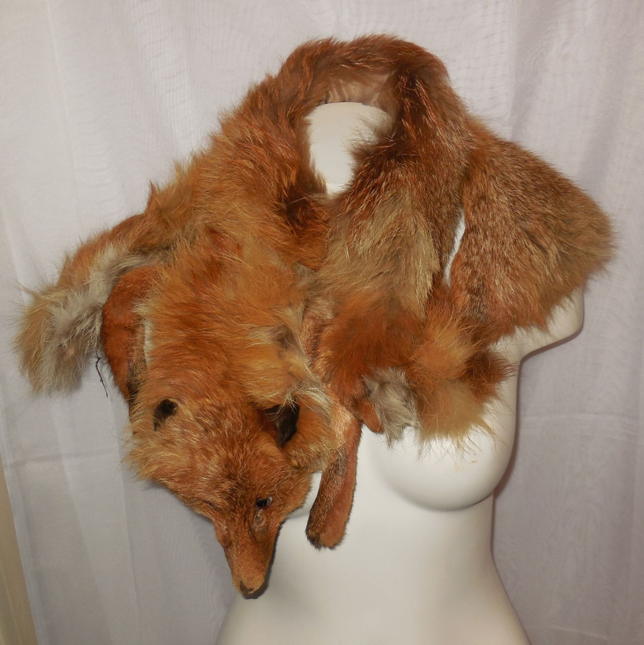 Vintage Fur Stole 1950s Fluffy Red Fox Fur Wrap Head and Feet Fox