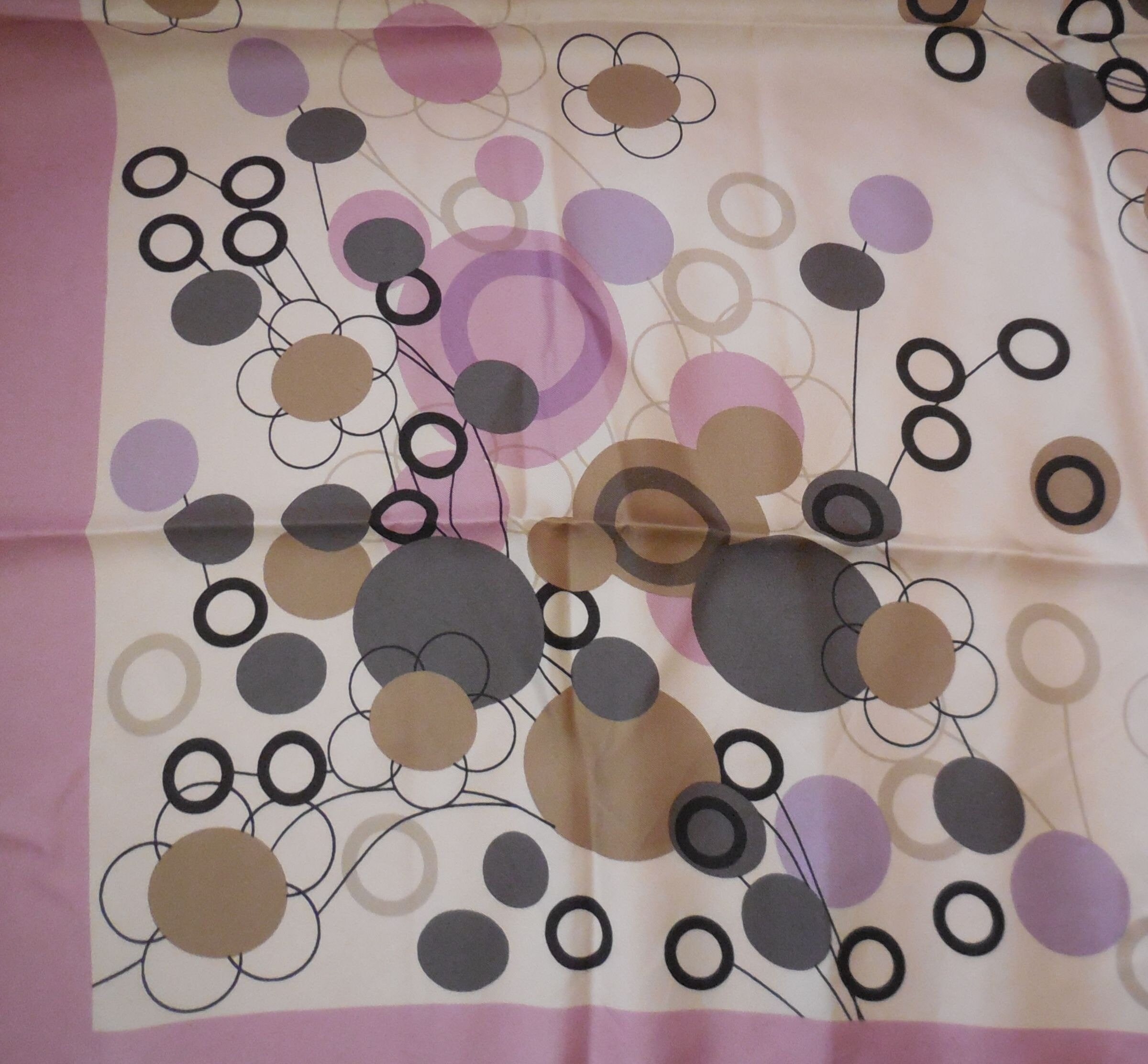 Vintage Silk Scarf Large 1960s 70s Italian Mod Circle Abstract Floral