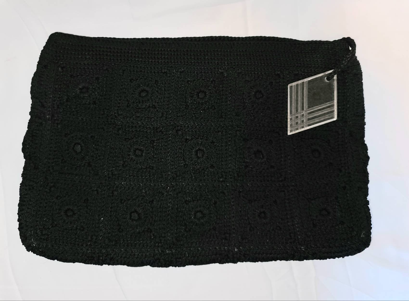 SALE Vintage 1940s Purse Large Black Crochet Clutch Handbag Carved ...