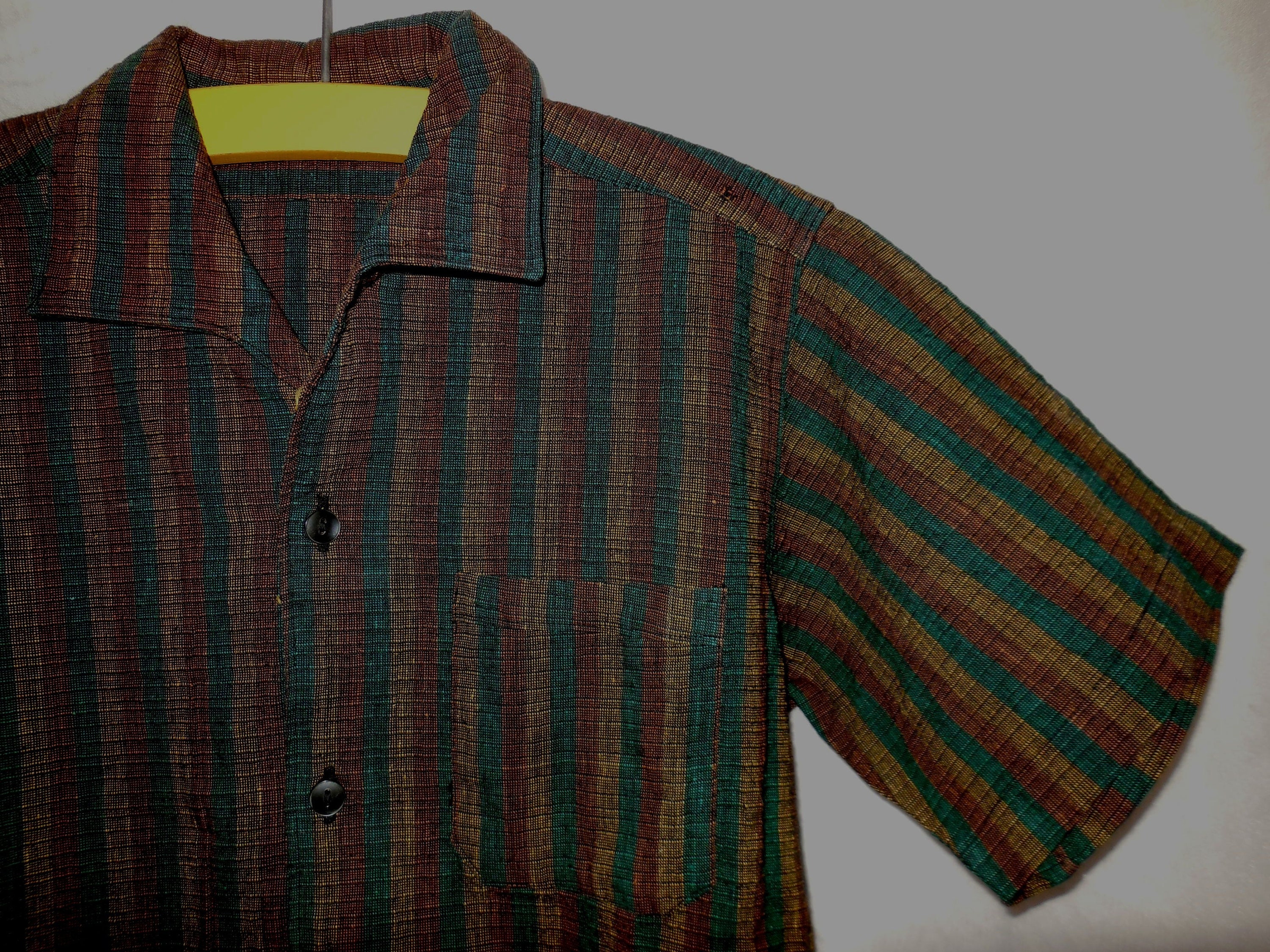 Vintage Boy's Shirt 1950s Brown Cotton Striped Shirt Medium Weight Teen ...