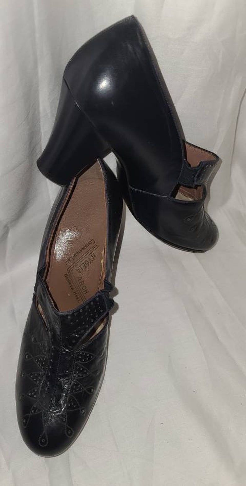 Vintage 1930s Shoes Very Dark Navy Blue Leather Pumps Mary | Etsy