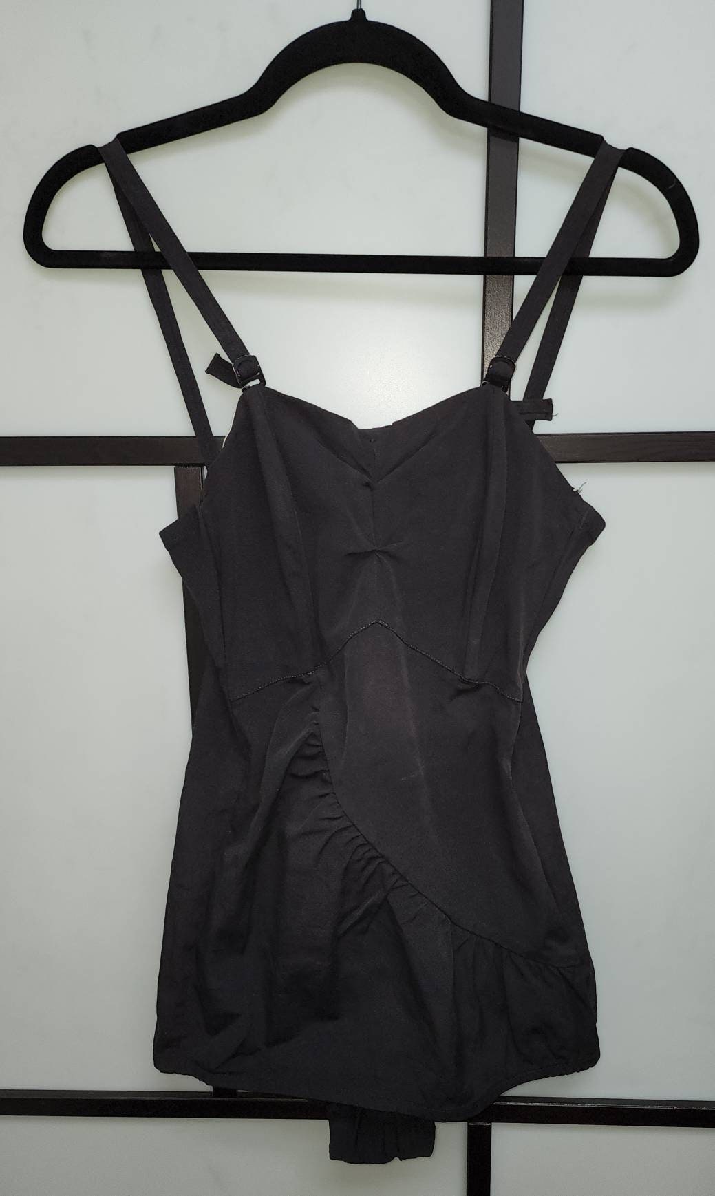 Vintage 1950s Bathing Suit Black Hourglass Swimsuit Built in Girdle