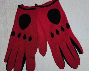 Vintage Driving Gloves 1950s 60s Red Black Nylon Blend Fashion Driving Gloves Mid Century Mod