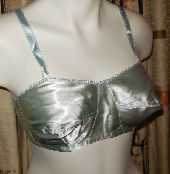 DEADSTOCK Vintage Bra 1930s Light Blue Satin Unwor