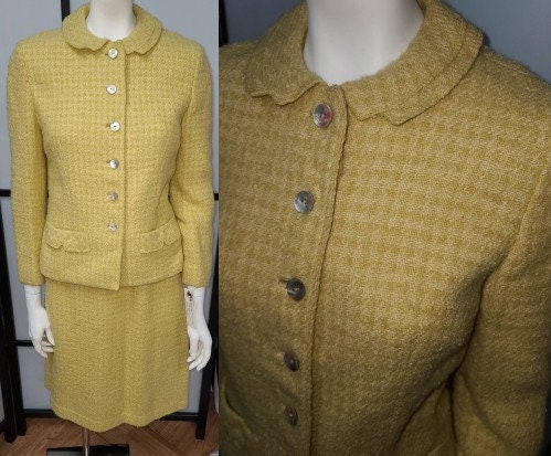 HOLD for Cecile Vintage Skirt Suit 1950s Yellow Wool Tweed 