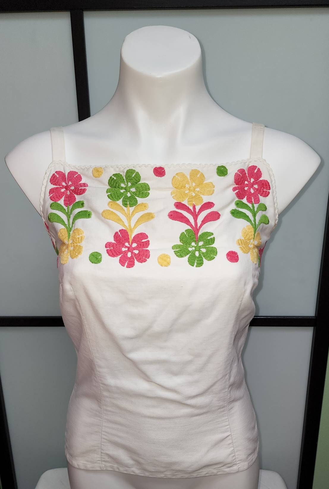 Vintage Bustier Top 1960s White Cotton Back Button Bustier Top Colored