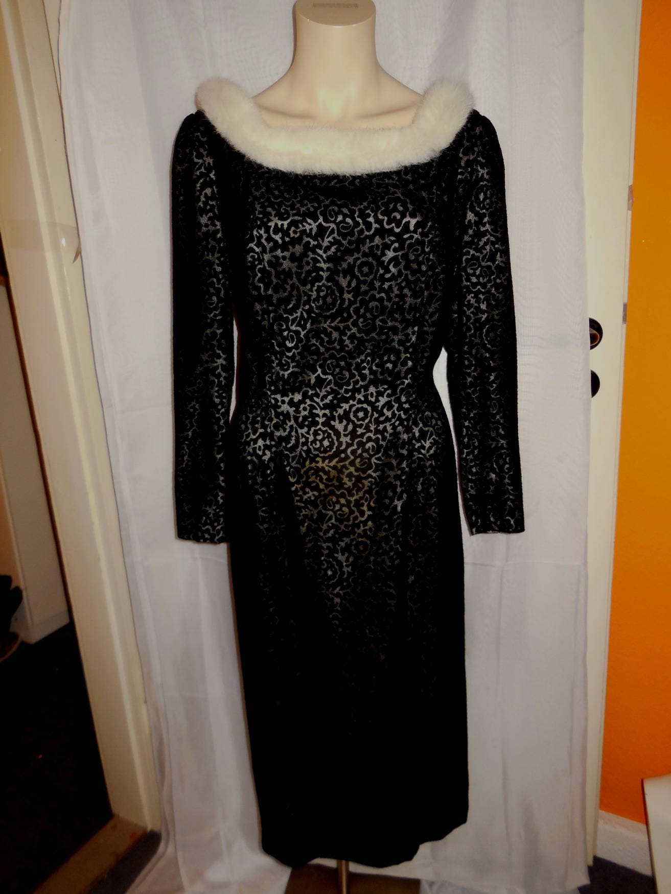 gown with fur trim