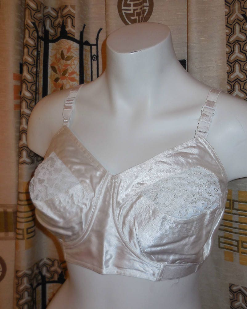 Vintage Satin Bra 1950s White Satin Lace Felina Bullet Bra