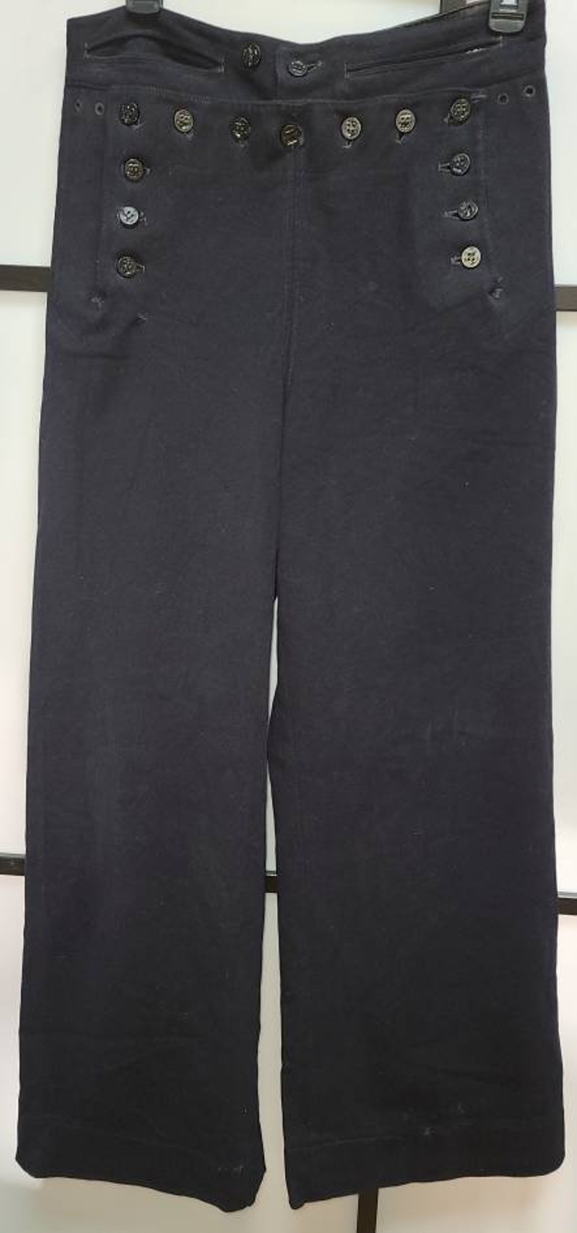 Vintage US Navy Pants 1940s WWII Dark Blue Wool Button Sailor | Etsy