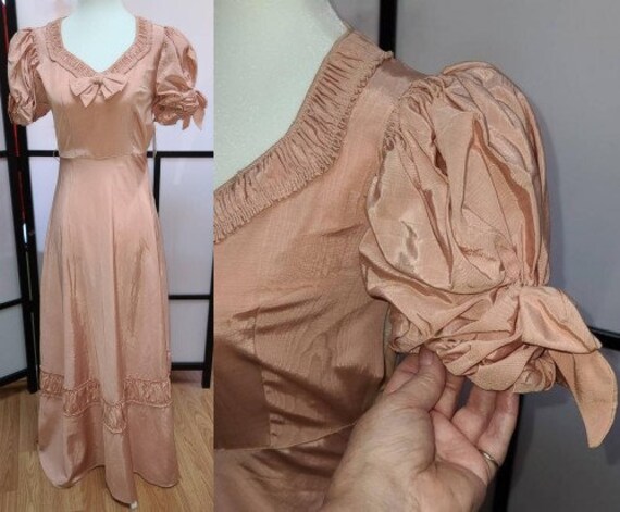 Vintage 1930s 40s Gown Long Pink Moire Taffeta Dre