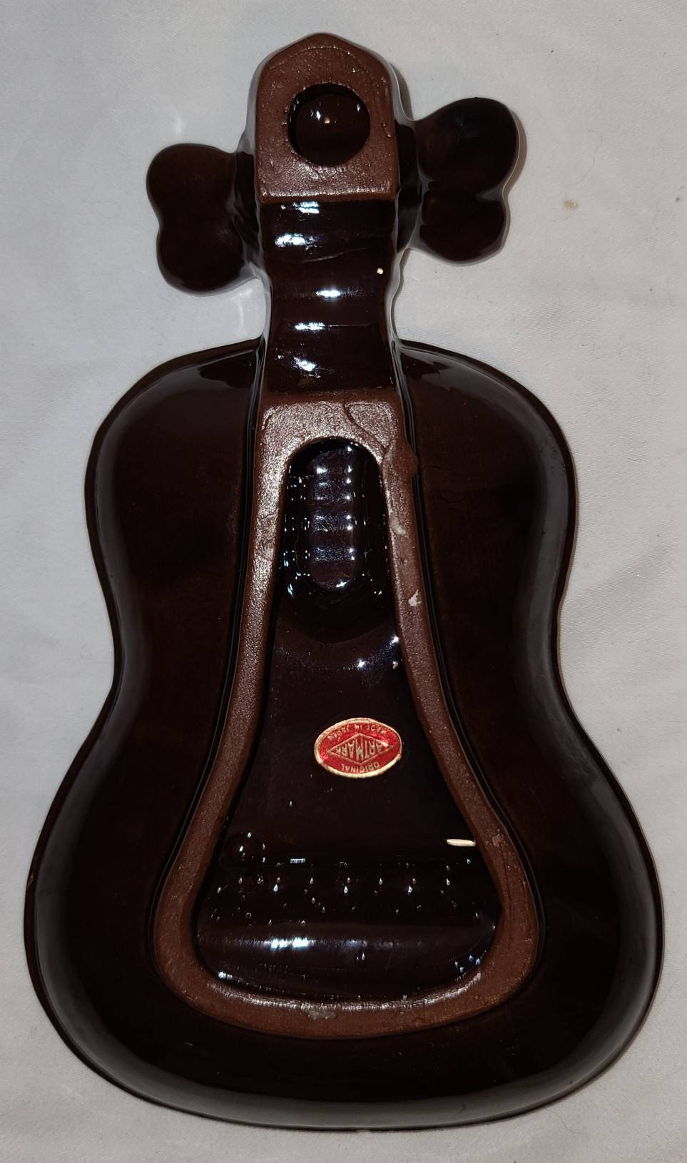 Vintage Guitar Ashtray 1950s 60s Pink Brown Ceramic Guitar Shape