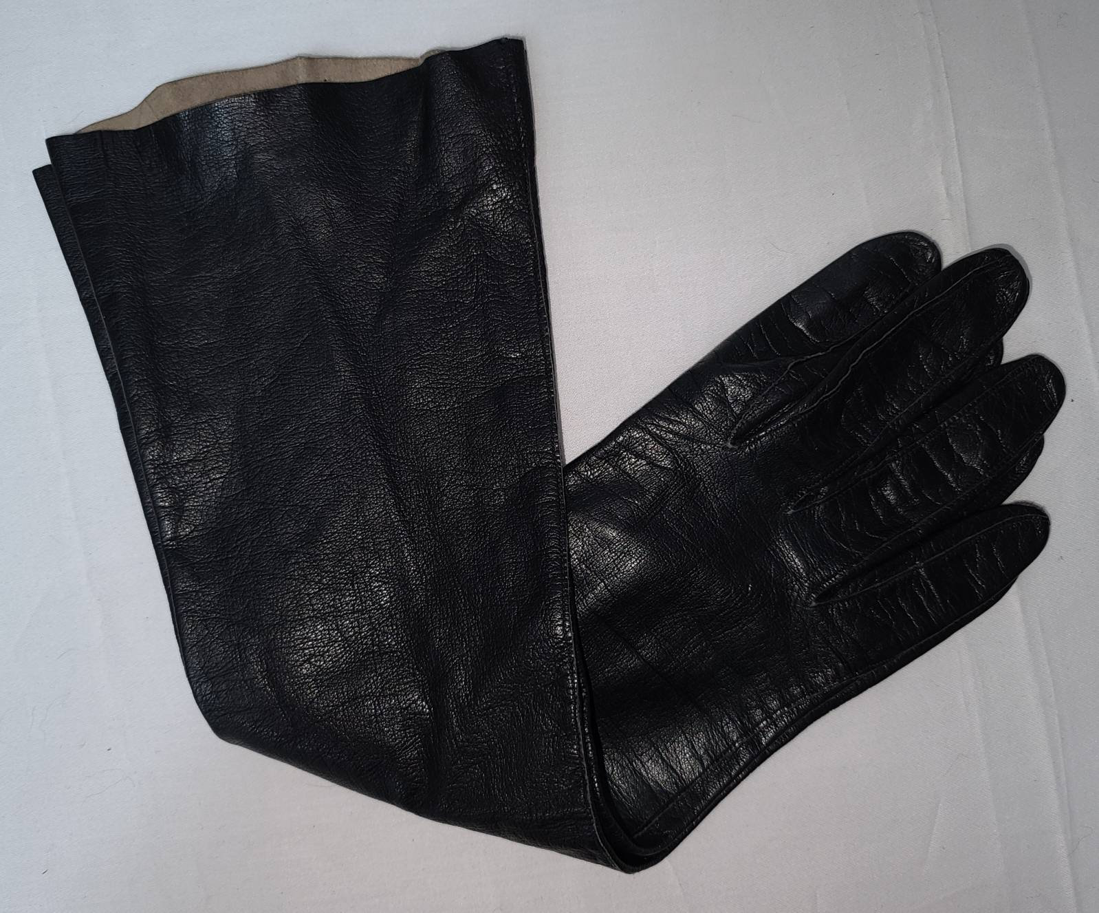 Vintage Leather Gloves 1950s Long Black French Kid Leather Gloves Aris