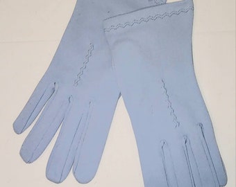 Vintage Blue Gloves 1950s Light Blue Fabric Wrist Gloves Mid Century Rockabilly Boho 7 or so