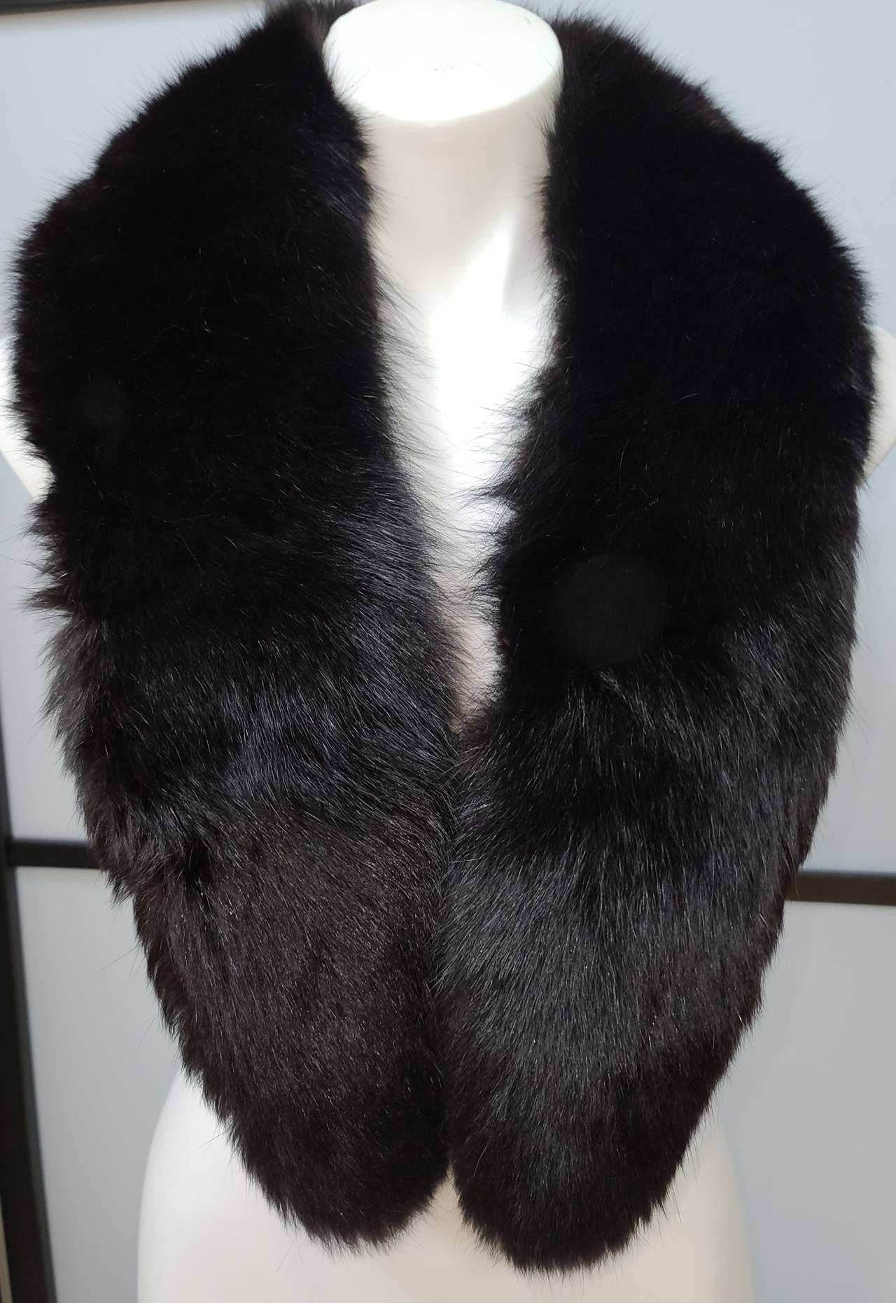 Vintage Fox Fur Collar Large 1950s Lush Black Fox Fur Collar Loops for ...