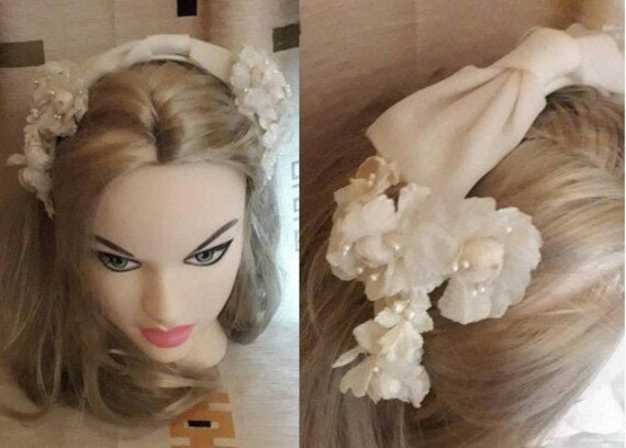Vintage 1950s Hat White Floral Pearl Headband Usa Rockabilly Etsy
