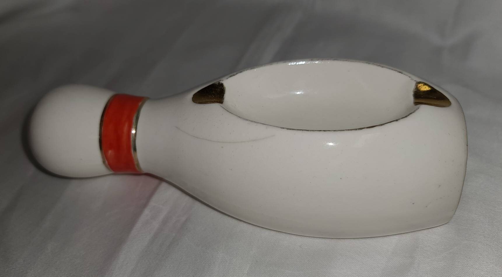 Vintage Bowling Pin Ashtray 1950s 60s Ceramic Painted Bowling Pin