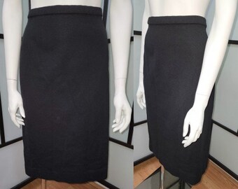 Vintage Wool Skirt 1950s 60s Black Wool Knit Pencil Skirt Catalina Mid Century Rockabilly L