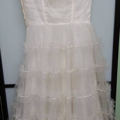 Vintage 1950s Dress White Tulle Net Ruffle Bouffant Sweetheart Bust Boning Prom Wedding Bridal Dress Mid shops Century Rockabilly M