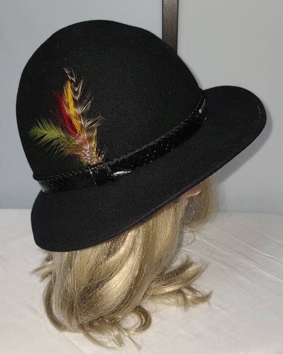 Vintage Feather Hat 1960s 70s Black 
