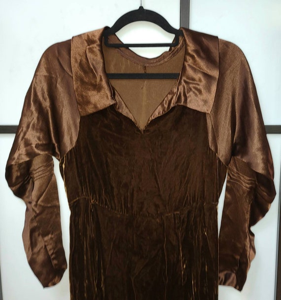 Vintage 1920s 30s Dress Chocolate Brown Thin Silk… - image 4