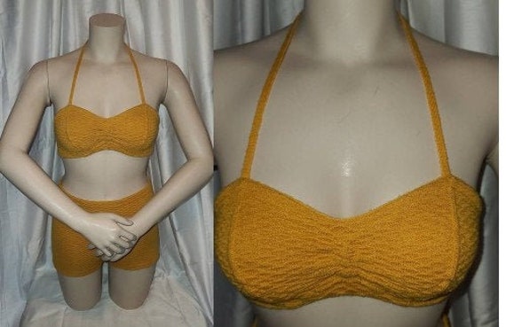 Vintage Bathing Suit 1940s Textured Knit Wool Blen