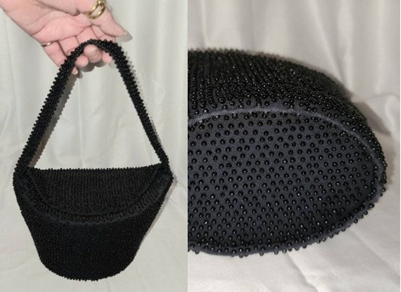 Vintage Beaded Purse 1940s 50s Black Handbag Tiny