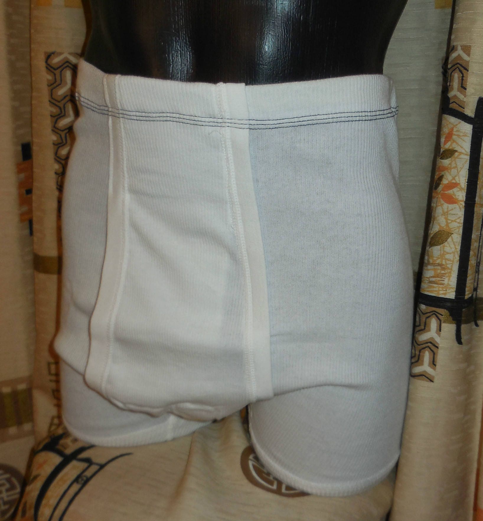 DEADSTOCK 1960s Men's Underwear White Cotton Ribbed Long Leg Briefs
