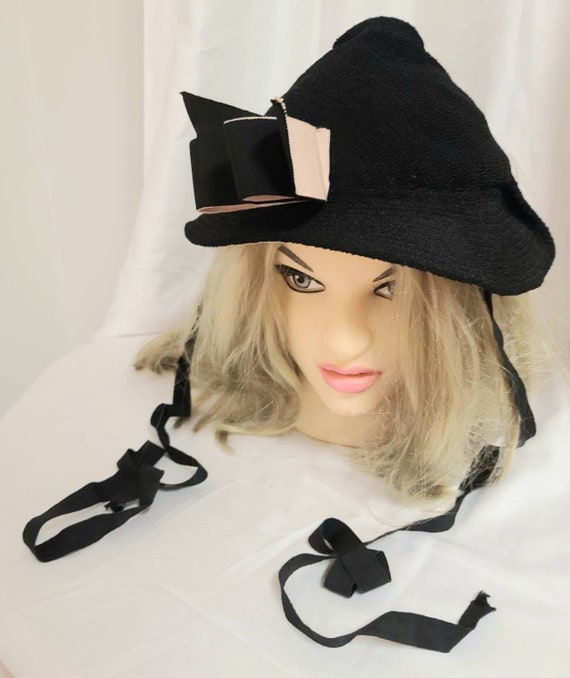 Vintage 1930s Hat Round Black Mesh Hat Small Brim