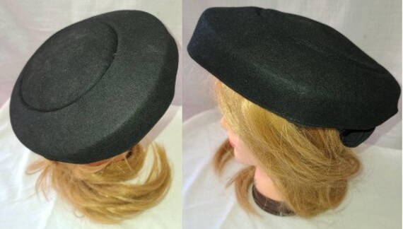 Vintage Saucer Hat 1940s 50s Small Round Black Sau
