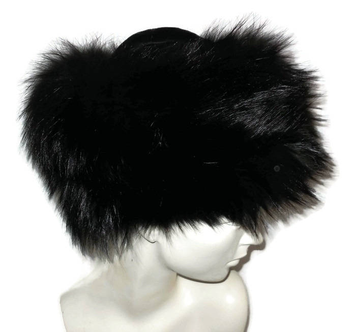 Vintage Designer Fur Hat 1950s 60s Pierre Balmain Paris Round Black Fox