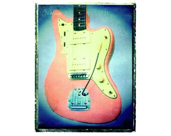 Pink fender Jaguar jazz master guitar art print / music gift / rock n roll art / music room decor / guitar gift / man cave art