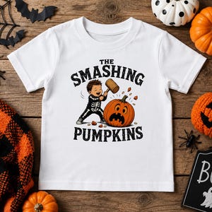The Smashing Pumpkins Toddler Halloween Shirt, Funny Skeleton Pumpkin Tee, Cute Spooky Fall Shirt for Boys and Girls