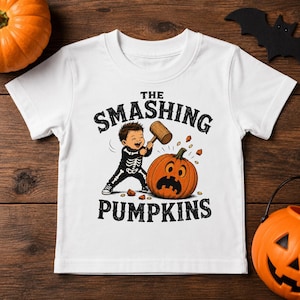 The Smashing Pumpkins Toddler Halloween Shirt, Funny Skeleton Pumpkin Tee, Cute Spooky Fall Shirt for Boys and Girls