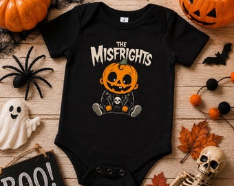 Body de Halloween para bebé de The Misfrights / Lindo body de calabaza punk rock para bebé / Divertido atuendo de Halloween para bebé / Regalo rockero para bebé