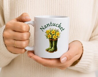 Nantucket Narcis Mok | Koffiemok met bloemenmotief | Gezellige lentemok | Cadeau geïnspireerd op Nantucket | Keramische mok met gele bloem