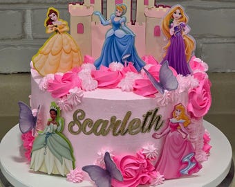Prinsessentaarttopper | Gepersonaliseerde verjaardagstaarttopper | Kasteeltaartdecoratie | 3D gelaagde feestdecoratie | Kinderverjaardagstaart