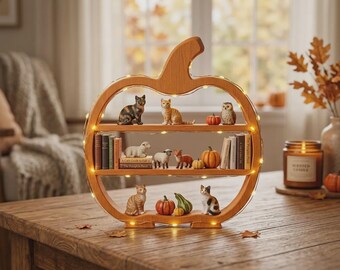 Pompoenplankdecoratie – 3D-geprinte Halloween-displaystandaard, miniatuur herfstdecoratie-organizer, oranje pompoenplank met meerdere lagen