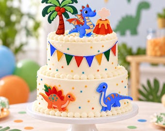 Dinosaurus taarttopper set – Kleurrijke kinderverjaardagstaartdecoraties met schattige dino's, dinofeestje, dinosaurusliefhebbers