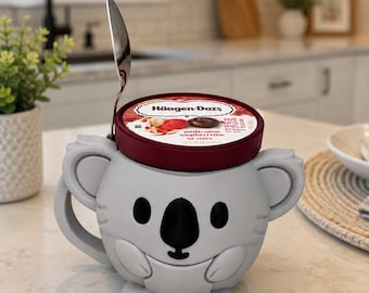 Koala ijsbekerhouder met lepel, 3D-geprinte ijskom, schattige desserthouder, Häagen-Dazs bekerhouder, cadeau voor ijsliefhebbers, beker.