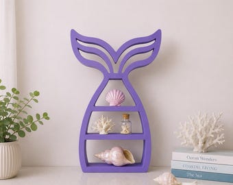 Zeemeerminstaartplank | 3D-geprinte kustdecoratie voor de kinderkamer | Oceaan-displayplank | Zeemeerminkamerdecoratie | Zeemeerminliefhebbers met schelpen