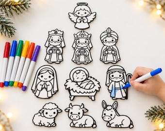 Nativity Coloring Set for Kids, 10-Piece Christmas Craft, 3D Printed Birth of Jesus Scene