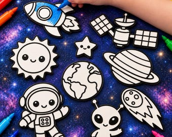 Space Coloring Craft Kit for Kids, 3D Printed Paintable Shapes, Astronaut and Rocket Activity, Creative Birthday Gift
