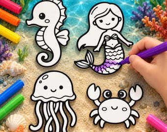 Kleurenset met onderwaterthema voor kinderen, zeemeermin- en oceaandierenknutselwerkjes, 3D-geprinte kunstactiviteit, verjaardagscadeau en feestartikel.