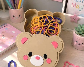 Leuke paperclipset voor kinderen met opbergdoosje in de vorm van een beer | 12 leuke 3D-clips | Clips in de vorm van een beer, hartje en puppy | Schoolspullen voor kinderen